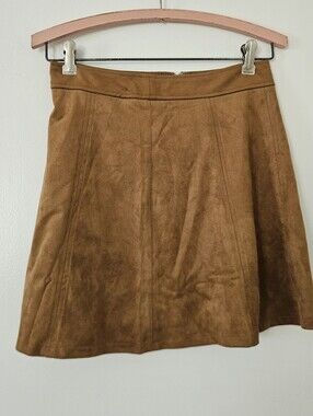 LOFT Petite Womens Skirt 0P Faux Suede Mini Flare Camel Western Boho 70s Retro